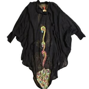 Sequin Peacock Poncho Top Large OSFM Wearable Art 90s Statement Glam